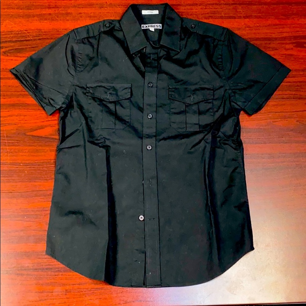Fitted sport button up black
